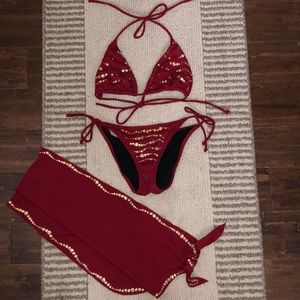 VS Red & Gold dotted strong bikini + Wrap